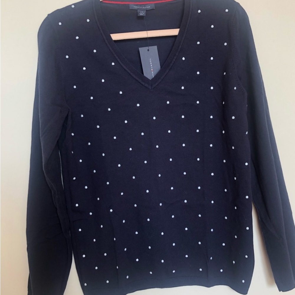 Women's Navy Polka Dot Sweater